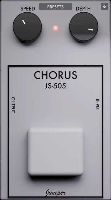JS-505 chorus plugin: speed and depth knobs, footswitch and LED